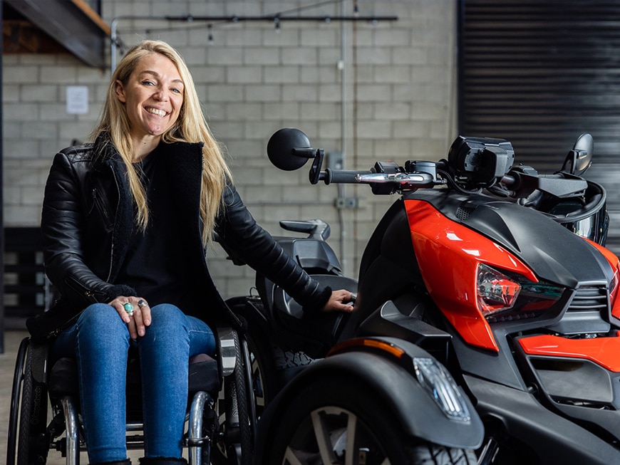 Can-Am On-Road ambassador Sophie Morgan with 3-wheel Ryker